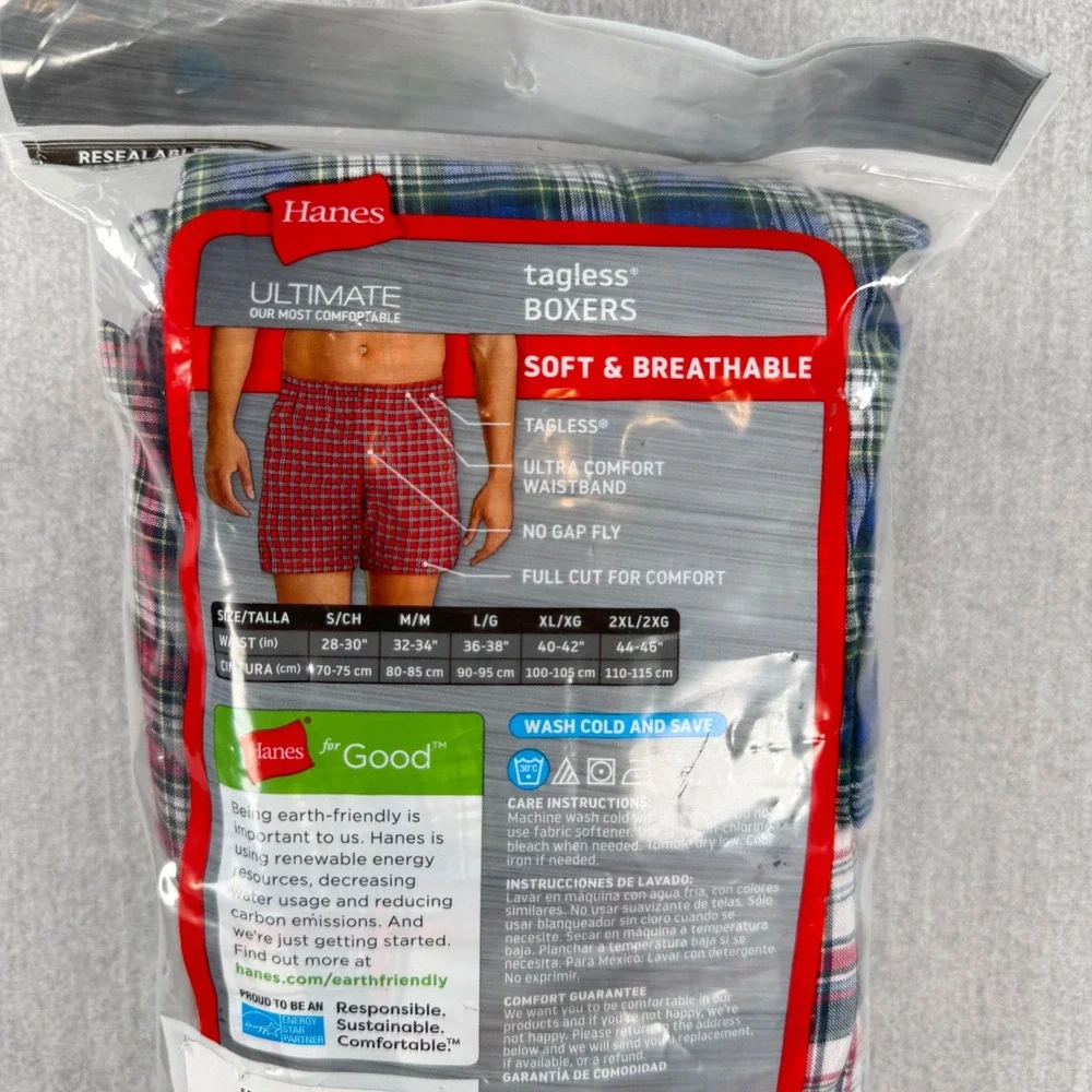 Hanes Ultimate Mens Tagless Boxers 5 Pack Plaid XL 40-42 Soft Breathable New